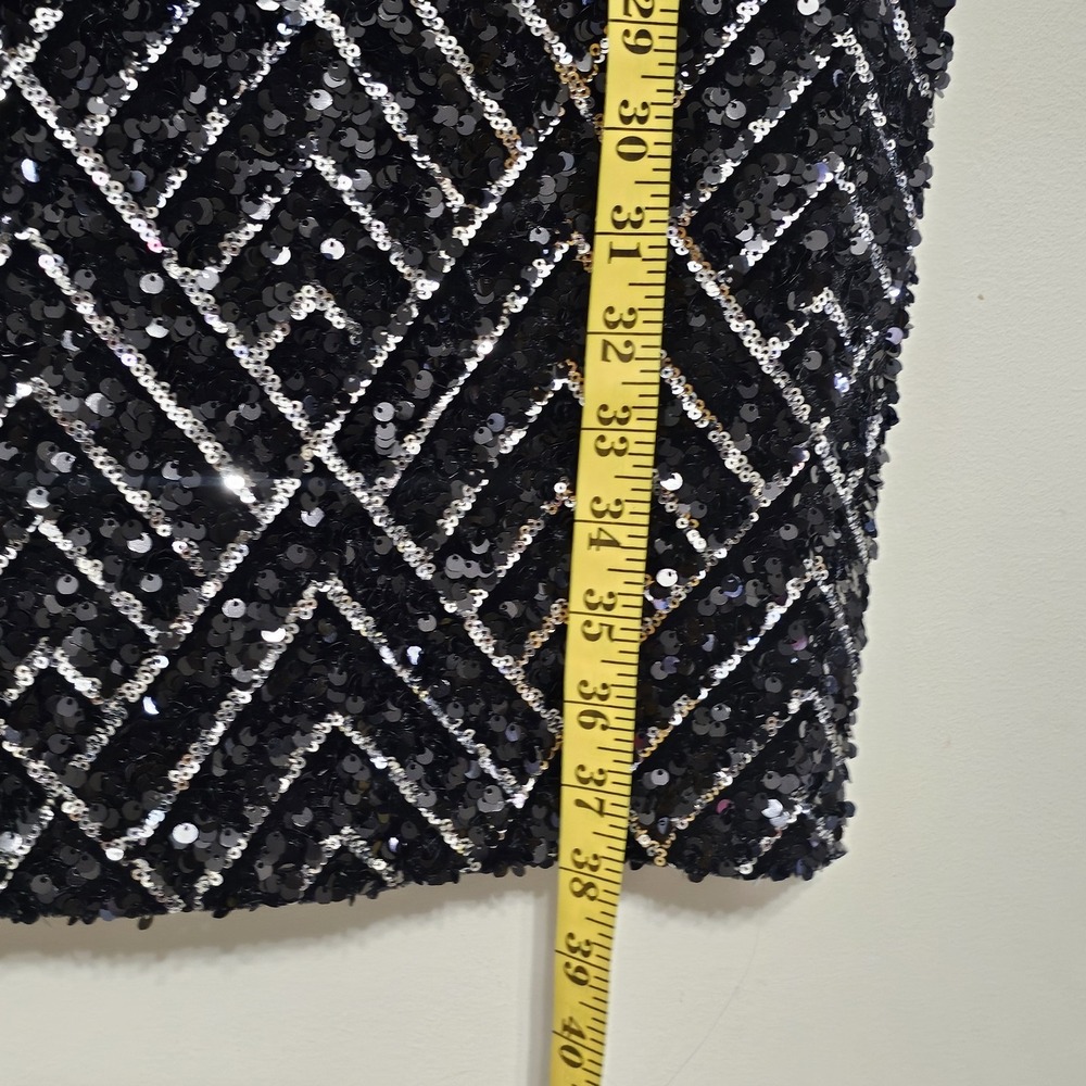 Vince Camuto Women Dress 4 Black Mini Capped Sleeve Deep Vneck Sheath Sequin 748 - Picture 4 of 15